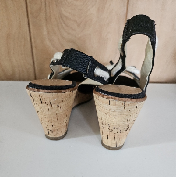 Sperry Top Sider Women's Cork Wedge Peep Toe Slingback Sandals Black Size 6.5M - Picture 4 of 7